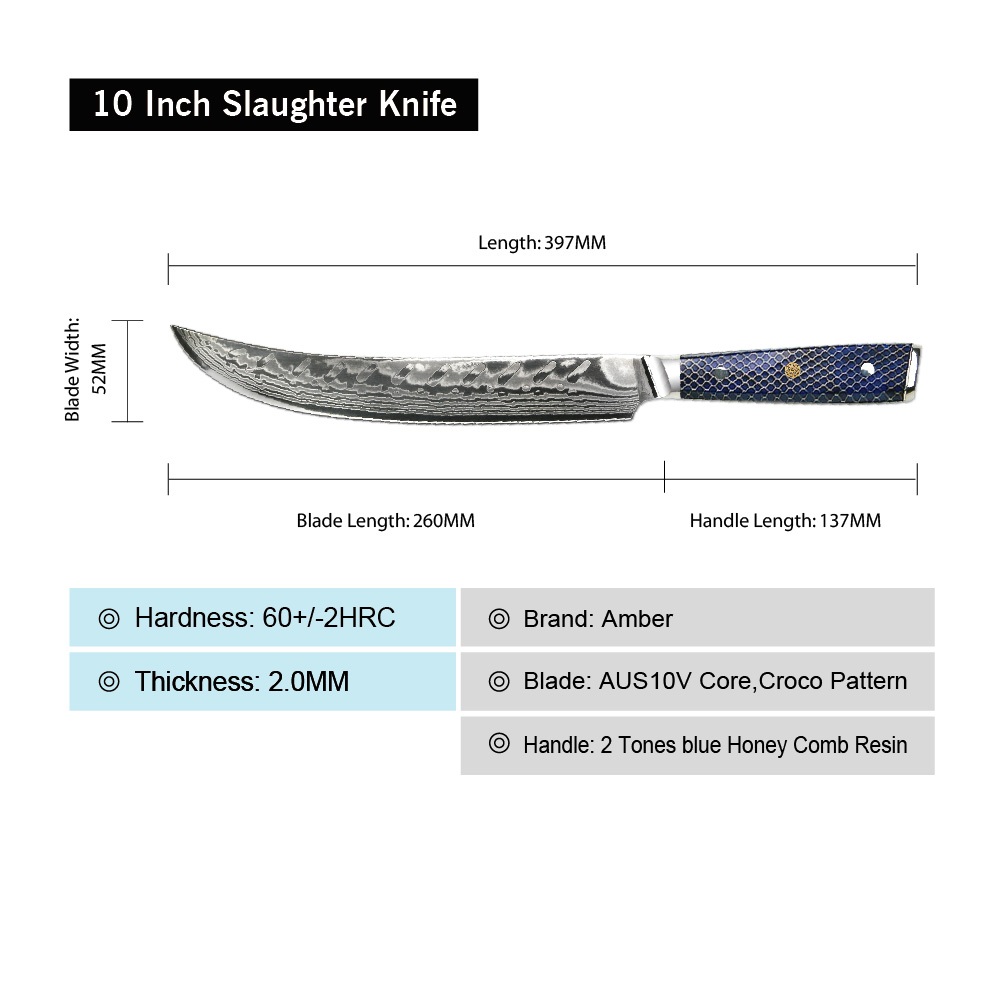 Damaskast kuhinjski nož YU-37420 - Slaughter / Modra