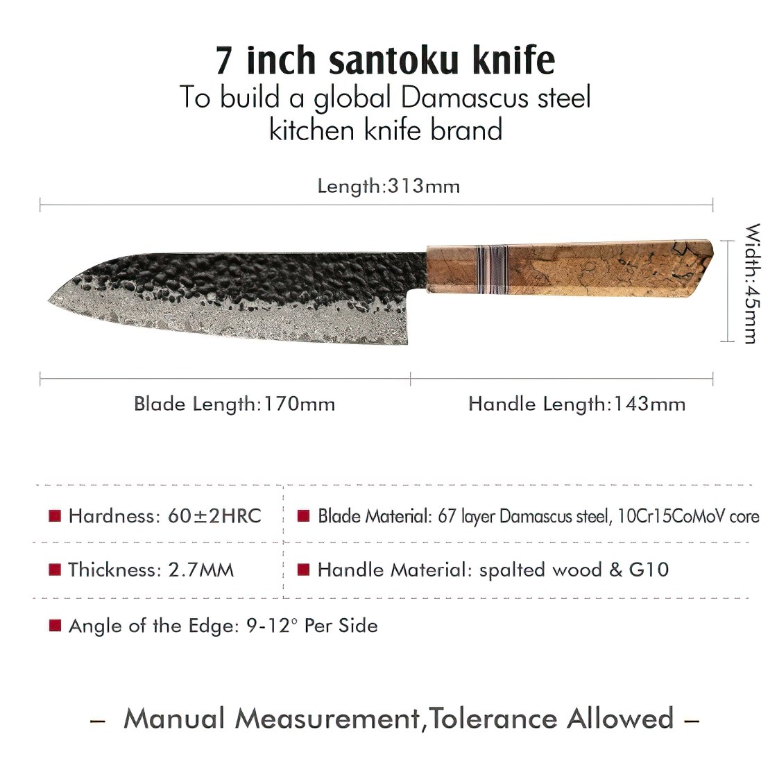 Damaskast kuhinjski nož ZE-37430 - Santoku / Rjava