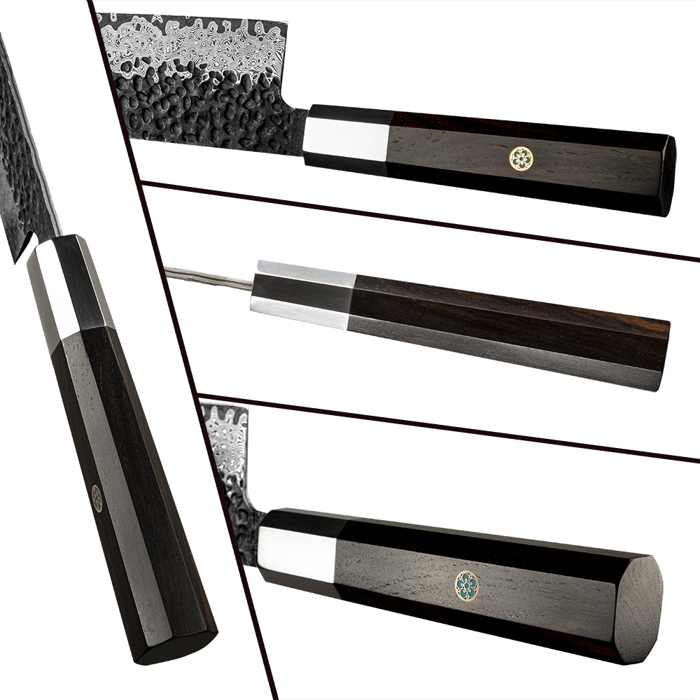Damaskast kuhinjski nož YU-37437 - Santoku / Rjava