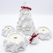 Svečka Christmas Tree - Bela / Srebrna / Zimski čar, Medenjak, Božično pecivo