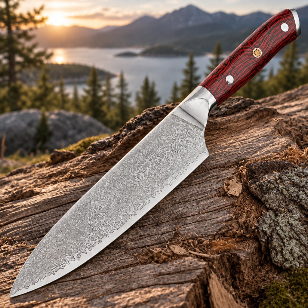 Damastni kuhinjski nož ZI-42075 - Chef / Rdeč